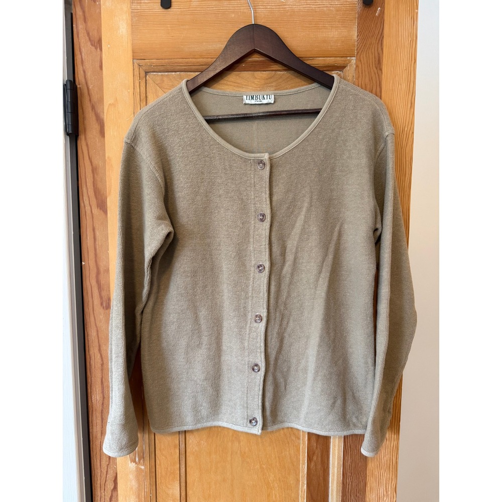 Timbuktu Station Vintage Terry Cloth Cotton Cardigan Sweater Tan Beige Womens
